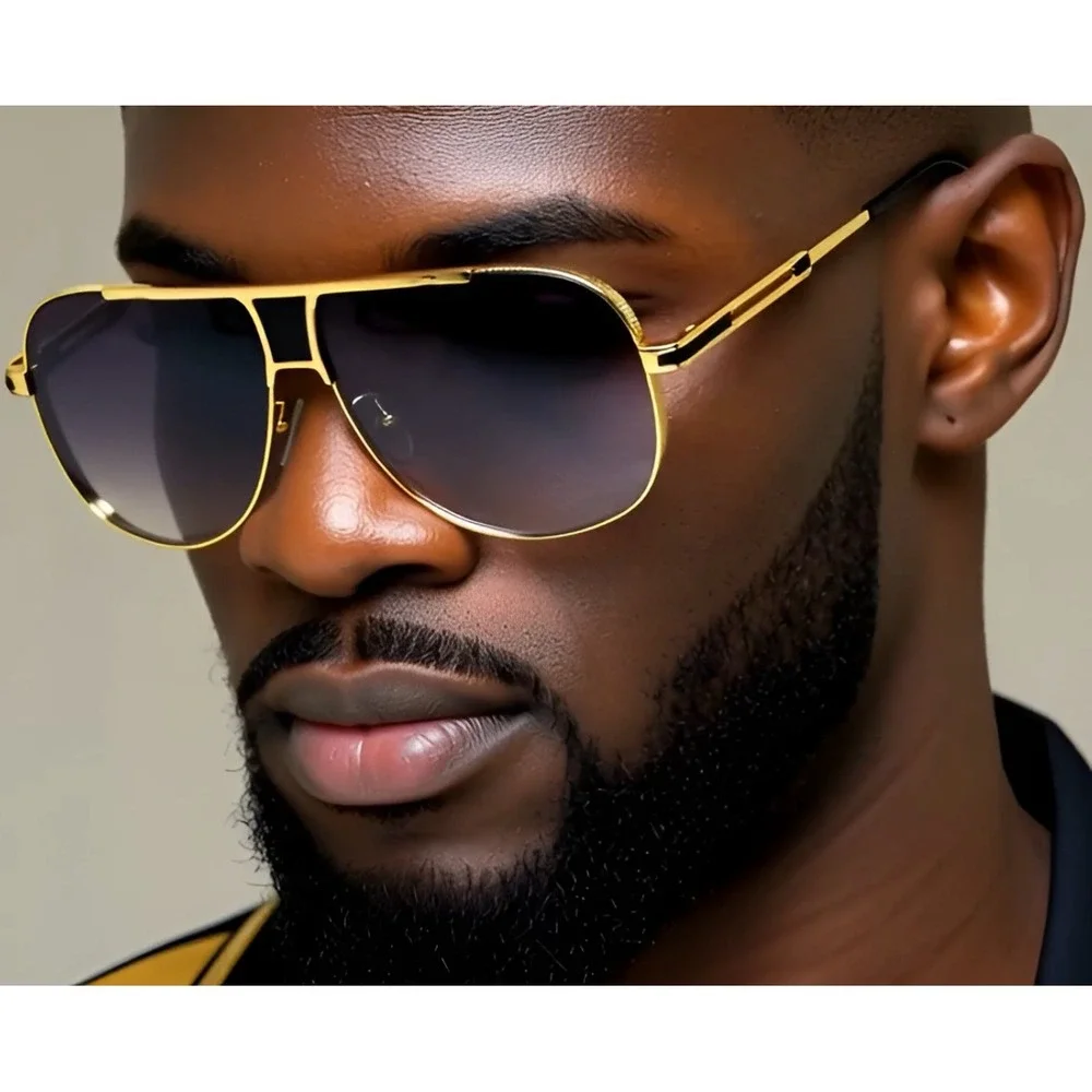 Sunglasses Men Vintage Pilot Square Trendy Metal Steampunk Fishing Driving Gafas
